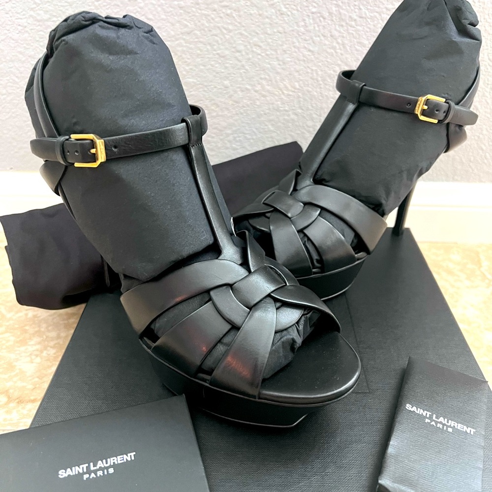 Brand New YSL Tribute Platform Leather Sandals. Color Black. Size 39- US 9